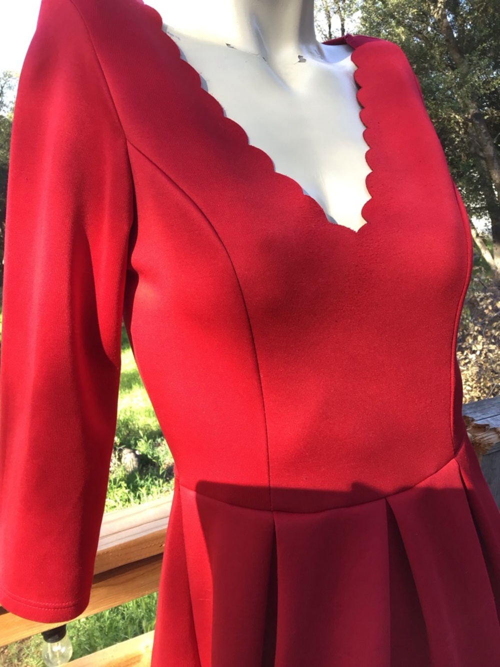 Red Y2K era Scallop V-Neck Fit & Flare Dress - Picture 2 of 8
